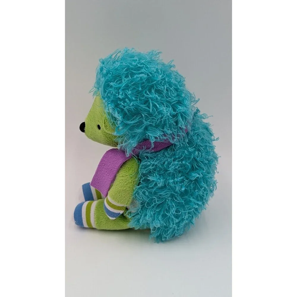 Monkeez Green Cecil Hedgehog Plush Purple Scarf  Shaggy Porcupine Stuffed Animal
